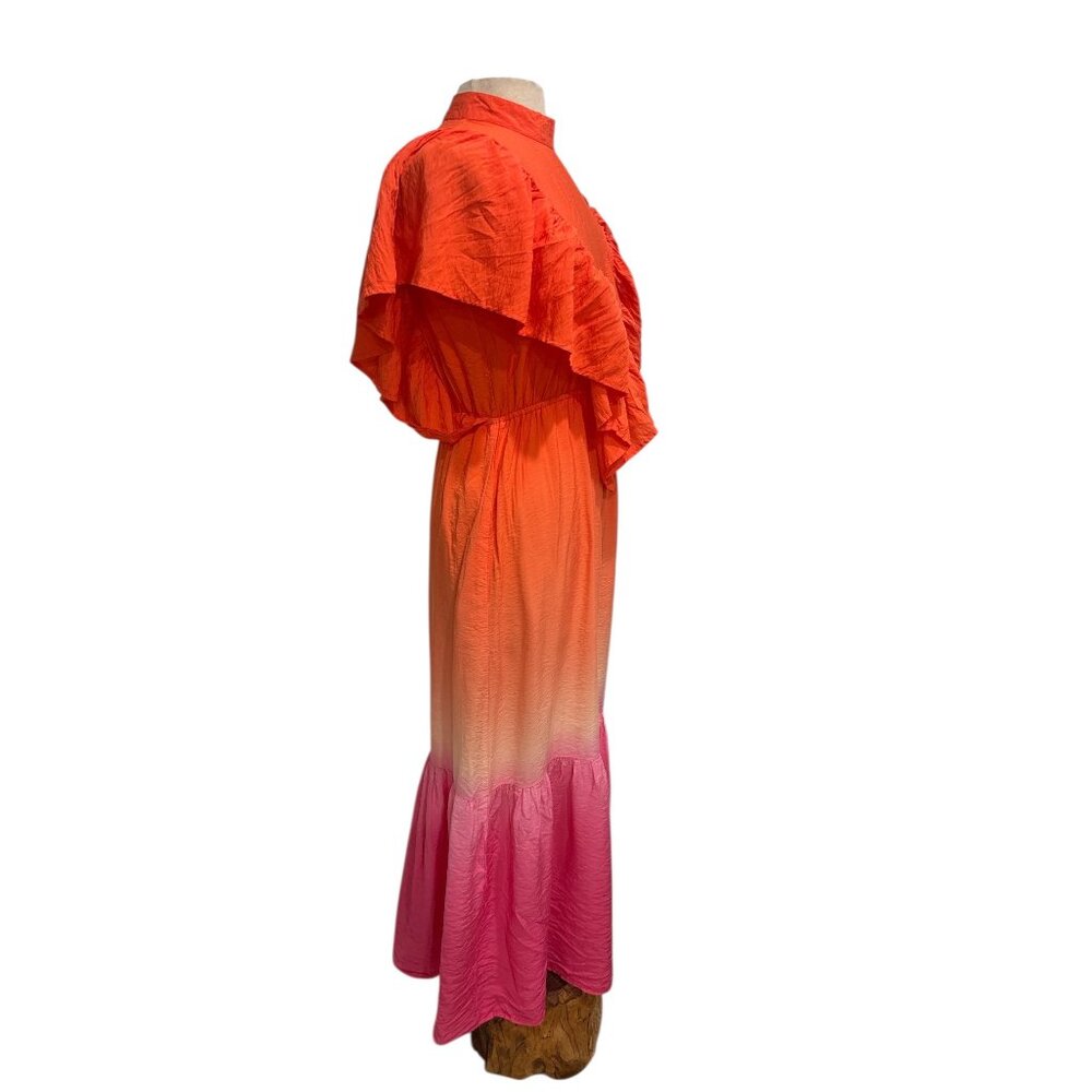 Young Fabulous & Broke Ombré Maxi Dress Open Back Ruffle Coral Pink M - Picture 5 of 11